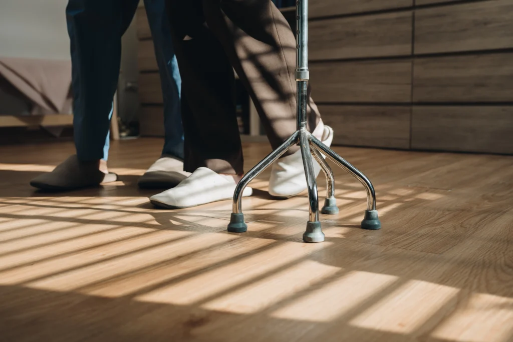 Clean assisted living flooring maintained with low odor protective coatings for safer mobility and reduced chemical exposure.