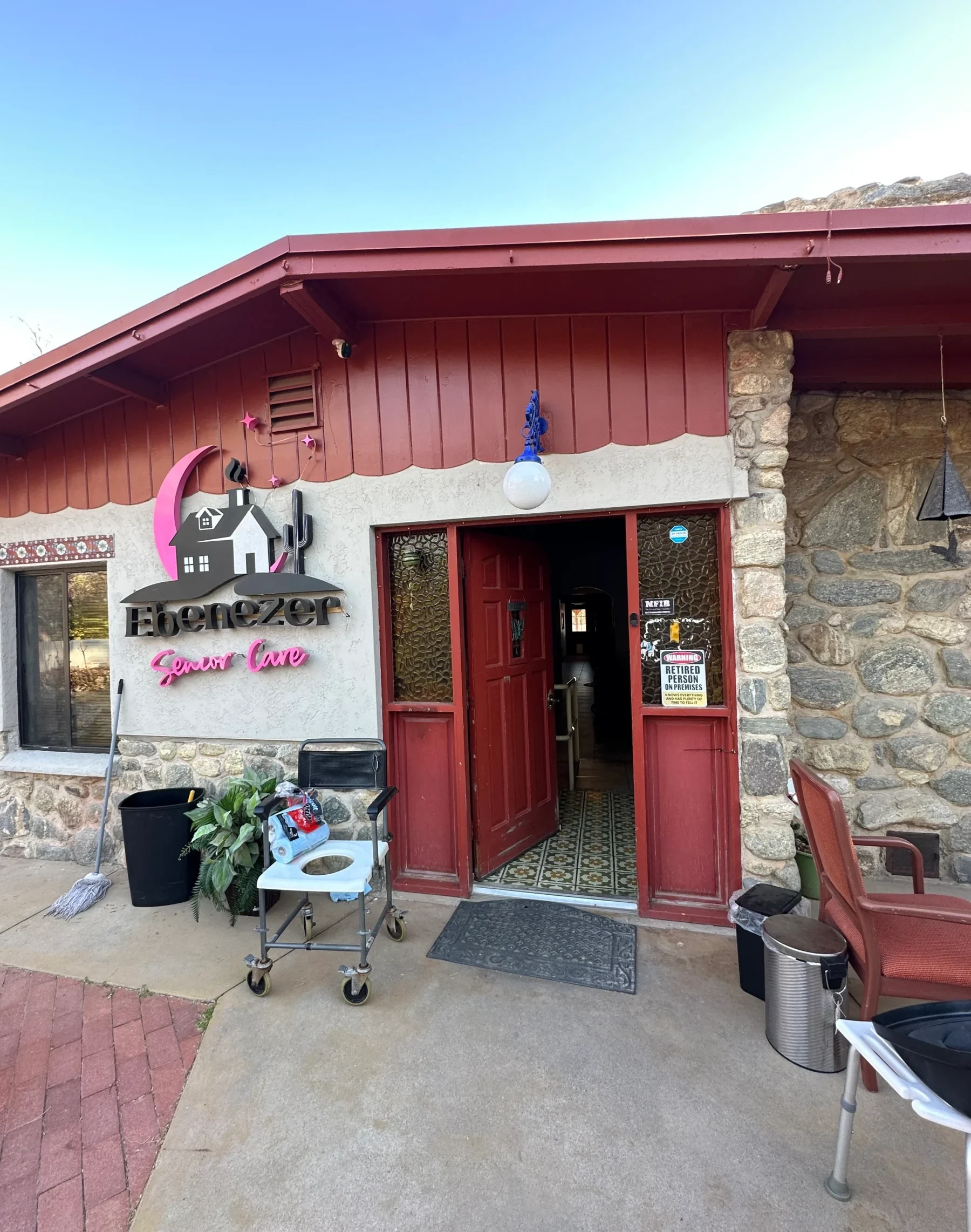 Front entrance of Ebenezer Senior Care in Tucson, Arizona, before BioBond’s antimicrobial assisted living flooring installation.