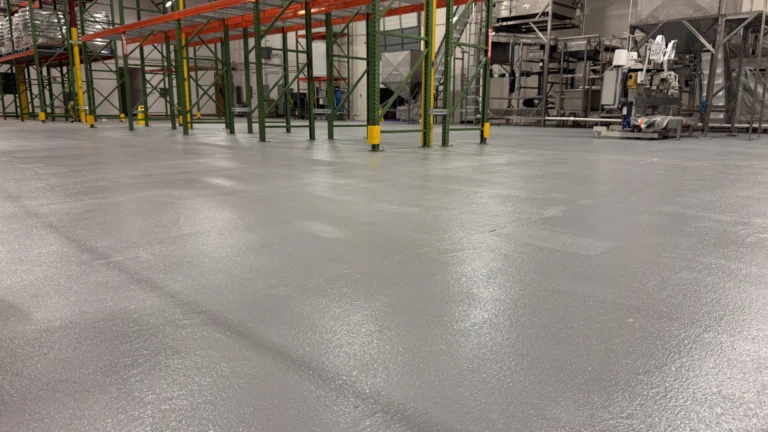 Freshly installed antimicrobial food processing flooring at Nova Farms in Phoenix, Arizona, featuring BioBond’s triple-coat biobased protective system.